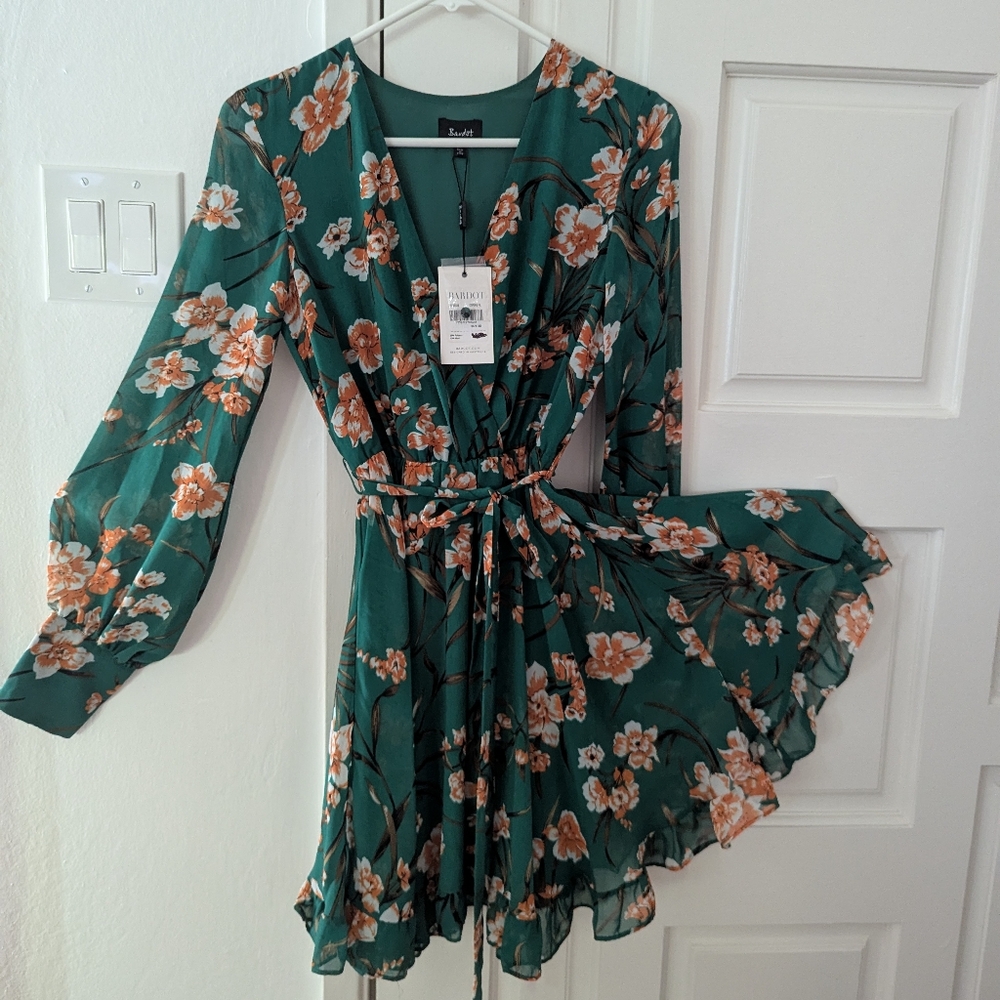 Bardot Green Floral Mini Dress, XS